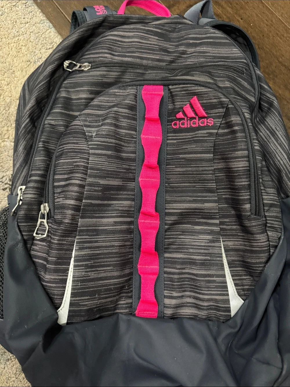 adidas Black & Pink Striped Logo Backpack - Picture 3 of 5